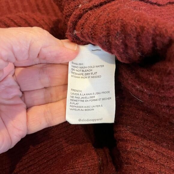 Elodie Ribbed Knit Cropped Sweater Burgundy Marled Crew Neck Soft Size Small - Picture 7 of 8